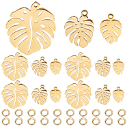 12Pcs 3 Styles 201 & 304 Stainless Steel Pendants, with 20Pcs 304 Stainless Steel Open Jump Rings, Monstera Leaf, Golden, 4.5~24x4.5~21x0.8~1mm, Hole: 1~1.4mm(STAS-CN0001-52)