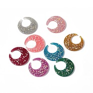Acrylic Pendants, with Glitter Powder, Moon with Star Charm, Mixed Color, 48x48x5.1mm, Hole: 3mm(MACR-C013-15)
