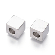 304 Stainless Steel European Beads, Large Hole Beads, Cube, Stainless Steel Color, 9x9x9mm, Hole: 5mm(X-STAS-I126-03P)