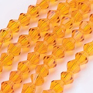 Imitation Austrian Crystal 5301 Bicone Beads, Faceted Glass Beads Strands, Orange, 4x4mm, Hole: 1mm, about 88~89pcs/strand, 12.99~13.39 inch(GLAA-S026-12)