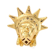 Rack Plating Brass with Cubic Zirconia Beads, Lady Liberty 3-Hole T-drilled Guru Beads, Cadmium Free & Lead Free, Long-Lasting Plated, Real 18K Gold Plated, 15x16x10mm, Hole: 1.5mm(KK-S406-13G)