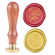 Wax Seal Stamp Set, Sealing Wax Stamp Solid Brass Head,  Wood Handle Retro Brass Stamp Kit Removable, for Envelopes Invitations, Gift Card, Flower Pattern, 83x22mm, Head: 7.5mm, Stamps: 25x14.5mm(AJEW-WH0131-398)