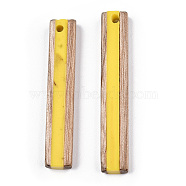 Opaque Resin & White Wood Pendants, Rectangle Charm, Gold, 45x7.5x4.5mm, Hole: 2mm(RESI-N039-11)