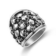 Titanium Steel Skull Finger Ring, Gothic Punk Jewelry for Men Women, Antique Silver, US Size 14(23mm)(SKUL-PW0002-035H-AS)