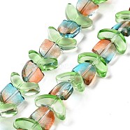 Transparent Glass Beads Strands, Two Tone, Tulip, Dark Turquoise, 6.5~9x9~14x4~5.5mm, Hole: 1mm, about 29pcs/strand, 15.71''(39.9cm)(LAMP-H061-02D)