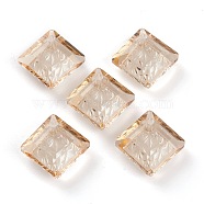 Embossed Glass Rhinestone Pendants, Abnormity Embossed Style, Rhombus, Faceted, Golden Shadow, 13x13x5mm, Hole: 1.2mm, Diagonal Length: 13mm, Side Length: 10mm(GLAA-J101-03A-001GS)