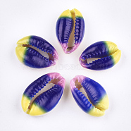 Printed Cowrie Shell Beads, No Hole/Undrilled, Colorful, 20~25x13~17x7~8mm(SSHEL-T007-14B)