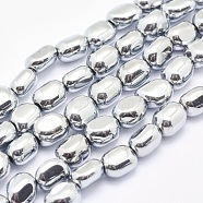 Electroplate Non-magnetic Synthetic Hematite Beads Strands, Nuggets, Platinum Plated, 7x4~5mm, Hole: 1mm, about 57pcs/strand, 15.7 inch(40cm)(G-L488-A-10)