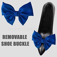 Detachable Ribbon Satin Bowknot Shoe Decoration, with Iron Buckle Clip, Marine Blue, 90~95x125~130x19.5mm(AJEW-WH0502-33E)