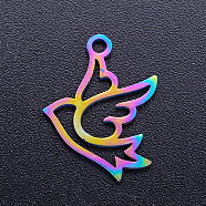 Ion Plating(IP) 201 Stainless Steel Pendants, Pigeon, Rainbow Color, 17.5x13x1mm, Hole: 1.5mm(STAS-Q201-JN218)