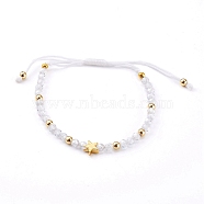 Adjustable Nylon Cord Braided  Bracelets, with Faceted Cubic Zirconia Beads and Brass Beads, Star & Round, Golden, Clear, Inner Diameter: 2~3-1/2 inch(5~9cm)(BJEW-JB06015-02)