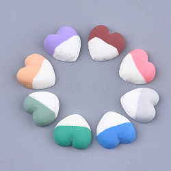 Two Tone Handmade Polymer Clay Cabochons, Heart, Mixed Color, 12.5~13x13~14x4~4.5mm(CLAY-T017-08)