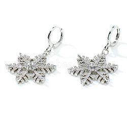 Chic Brass Pave Clear Cubic Zirconia Snowflake Hoop Earrings, Silver, 42x22mm(PM0148-2)