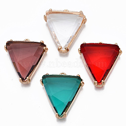 Transparent Glass Pendants, with Brass Findings, Long-Lasting Plated, Light Gold, Triangle, Mixed Color, 25x23x8mm, Hole: 1.6mm(GLAA-S056-04)