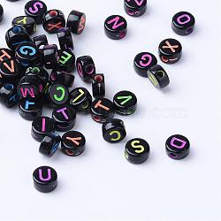 Craft Acrylic Horizontal Hole Letter Beads, Flat Round, Mixed Color, Letter, 6~7x3.5~4mm, Hole: 2mm, about 3600pcs/500g(SACR-S201-08)