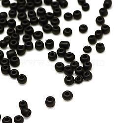 Frosted Opaque Glass Seed Beads, Round, Black, 2x1~2mm, Hole: 0.5mm, about 30000pcs/bag, 440~450g/bag(SEED-R029-2mm-A07)