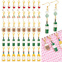 Beer & Wine Theme Pendant Stitch Markers, Alloy Enamel Crochet Lobster Clasp Charms, Mixed Color, 3.2~4.6cm, 5 style, 8pcs/style, 40pcs/set(HJEW-AB00425)