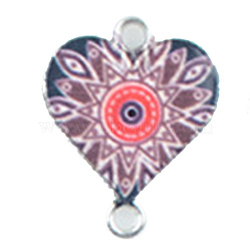 Alloy Enamel Connector Charms, Heart-Shaped Links with Flower Pattern, Platinum, Colorful, 20x16mm(ENAM-CJC0001-08P-E)