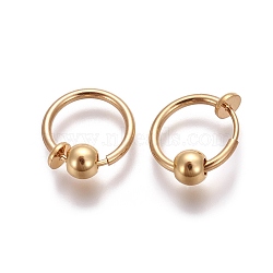 Electroplate Brass Retractable Clip-on Earrings, Non Piercing Spring Hoop Earrings, Cartilage Earring, with Removable Beads, Gold, 12.6x0.8~1.6mm, Clip Pad: 4.5mm(X-EJEW-L221-02N)