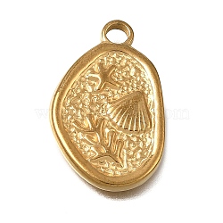 304 Stainless Steel Pendants, Hammered Oval with Shell Shape Charms, Ion Plating(IP), Real 18K Gold Plated, 26x17x3mm, Hole: 3mm(SA-CBA7C25-02B-G)