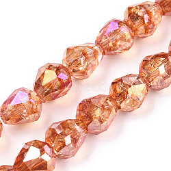 Transparent Electroplate Glass Beads Strands, AB Color Plated, Faceted, Teardrop, Goldenrod, 10.5x10mm, Hole: 1.2mm, about 33pcs/strand, 13.78 inch(35cm)(EGLA-N006-079G)