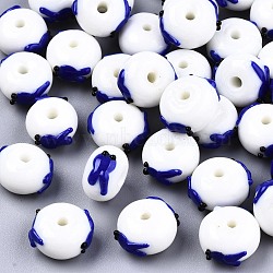 Handmade Bumpy Lampwork Beads, Abacus with Goldfish, Blue, 14~15x12~13x8~9mm, Hole: 2mm(LAMP-S194-004A)