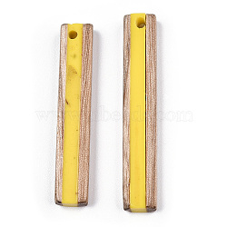 Opaque Resin & White Wood Pendants, Rectangle Charm, Gold, 45x7.5x4.5mm, Hole: 2mm(RESI-N039-11)