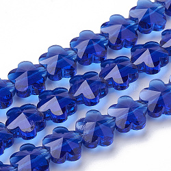Transparent Glass Beads, Faceted, Plum Blossom, Blue, 13x13.5x8.5mm, Hole: 1mm(X-GLAA-Q066-14mm-C07)