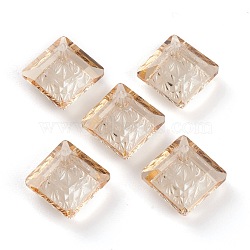 Embossed Glass Rhinestone Pendants, Abnormity Embossed Style, Rhombus, Faceted, Golden Shadow, 13x13x5mm, Hole: 1.2mm, Diagonal Length: 13mm, Side Length: 10mm(GLAA-J101-03A-001GS)