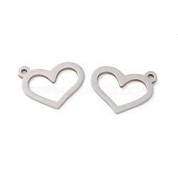 201 Stainless Steel Pendants, Heart Charm, Stainless Steel Color, 14x16.5x1mm, Hole: 1.4mm(STAS-J401-LD017)