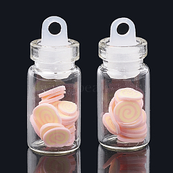 Handmade Polymer Clay Nail Art Decoration Accessories, with Glass Wishing Bottle and CCB Plastic Bottle Stopper, Pink, 4~6mm, bottle: 27.5x11mm, hole: 3mm(X-MRMJ-N032-49)