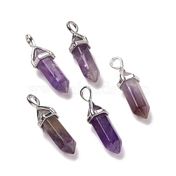 Natural Amethyst Pointed Pendants, Faceted, with Platinum Tone Brass Findings, Lead free & Cadmium Free, Bullet, 27~30x9~10x7~8mm, Hole: 4x3mm(G-K329-34P)