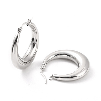 304 Stainless Steel Chunky Hoop Earrings for Women, Stainless Steel Color, 31.5x30x6.5mm, Pin: 0.6mm