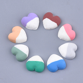 Two Tone Handmade Polymer Clay Cabochons, Heart, Mixed Color, 12.5~13x13~14x4~4.5mm
