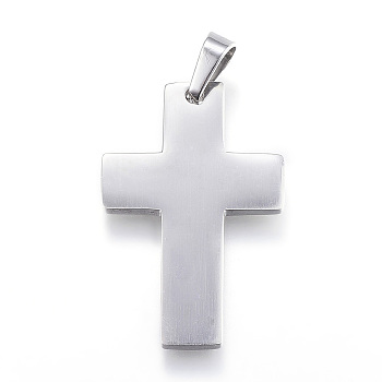304 Stainless Steel Pendants, Cross, Stainless Steel Color, 35x23x2mm, Hole: 4x8mm