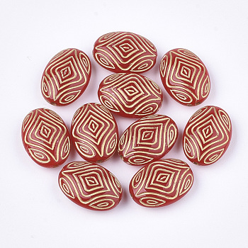Oval Plating Acrylic Beads, Golden Metal Enlaced, Red, 18x13x7mm, Hole: 1mm, about 570pcs/500g