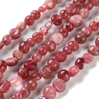 Natural Strawberry Quartz Beads Strands, Nuggets, Tumbled Stone, 4.5~11.5x3~7x3.5~6mm, Hole: 1~1.2mm, about 48~68pcs/strand, 15.35~15.94''(39~40.5cm)