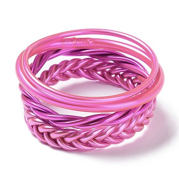 4Pcs 4 Style Plastic Cord Braided Stretch Bracelets Set, Violet, Inner Diameter: 2-1/2 inch(6.2~6.5cm), 1Pc/style