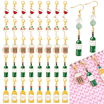 Beer & Wine Theme Pendant Stitch Markers, Alloy Enamel Crochet Lobster Clasp Charms, Mixed Color, 3.2~4.6cm, 5 style, 8pcs/style, 40pcs/set