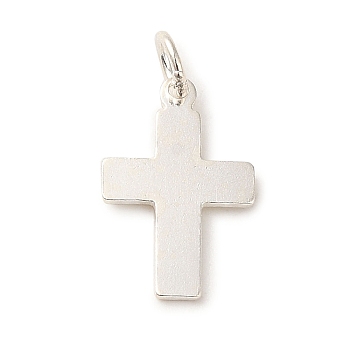 925 Sterling Silver Religion Cross Charms, with Jump Rings, Silver, 12.5x8x0.5mm, Hole: 2mm