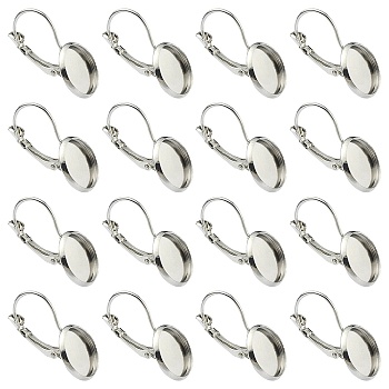 10Pcs Brass Leverback Earring Findings, Flat Round Earring Settings, Platinum, 25x14mm, Tray: 12mm