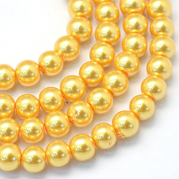 Baking Painted Pearlized Glass Pearl Round Bead Strands, Gold, 10~11mm, Hole: 1.5mm, about 85pcs/strand, 31.4 inch1.5mm
