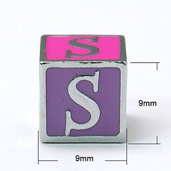 Alloy Enamel Large Hole Cube Beads, Platinum, Colorful, 9x9x9mm, Hole: 6mm