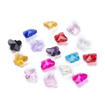 Transparent Glass Beads, Faceted, Butterfly, Mixed Color, 12x15x8mm, Hole: 1.5mm