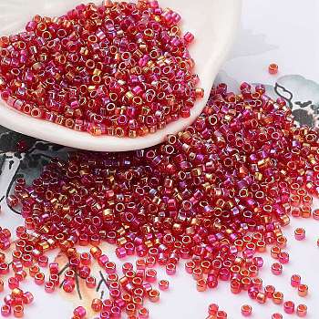 Transparent Colours Glass Seed Beads, AB Color Plated, Cylinder, Cerise, 2x2mm, Hole: 1mm