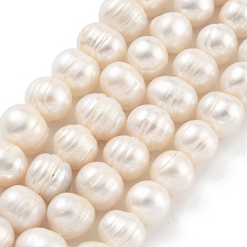 Natural Cultured Freshwater Pearl Beads Strands, Potato, PapayaWhip, 8~9mm, Hole: 0.6mm, about 22~23pcs/strand, 6.50 inch(16.5cm)