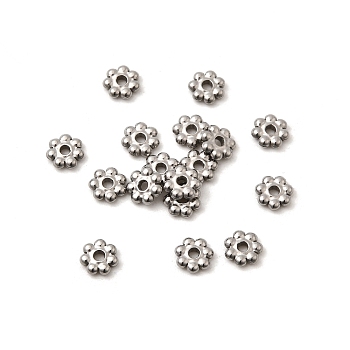 304 Stainless Steel Spacer Beads, Flower, Stainless Steel Color, 5x1.3mm, Hole: 1mm