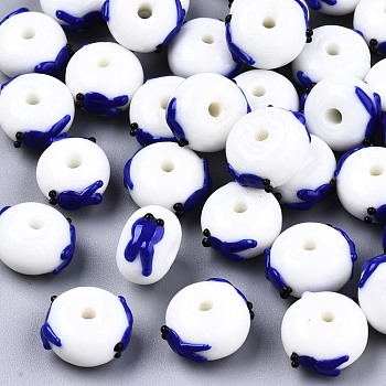 Handmade Bumpy Lampwork Beads, Abacus with Goldfish, Blue, 14~15x12~13x8~9mm, Hole: 2mm
