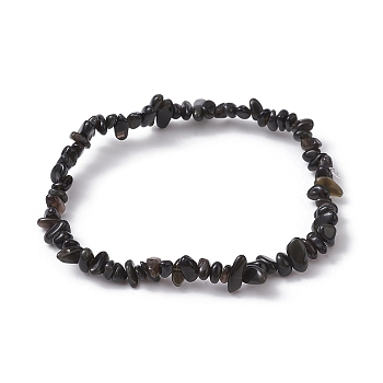 Natural Obsidian Chips Beaded Stretch Bracelets for Women, Inner Diameter: 2-1/4~2-1/2 inch(58~62mm)