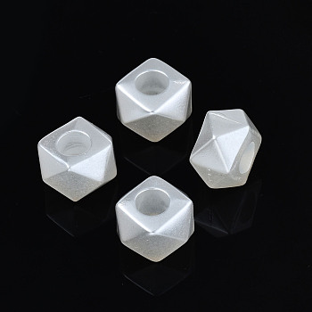 ABS Plastic Imitation Pearl European Beads, Faceted, Square, Creamy White, 13x13x7.5mm, Hole: 5mm, about 810pcs/500g